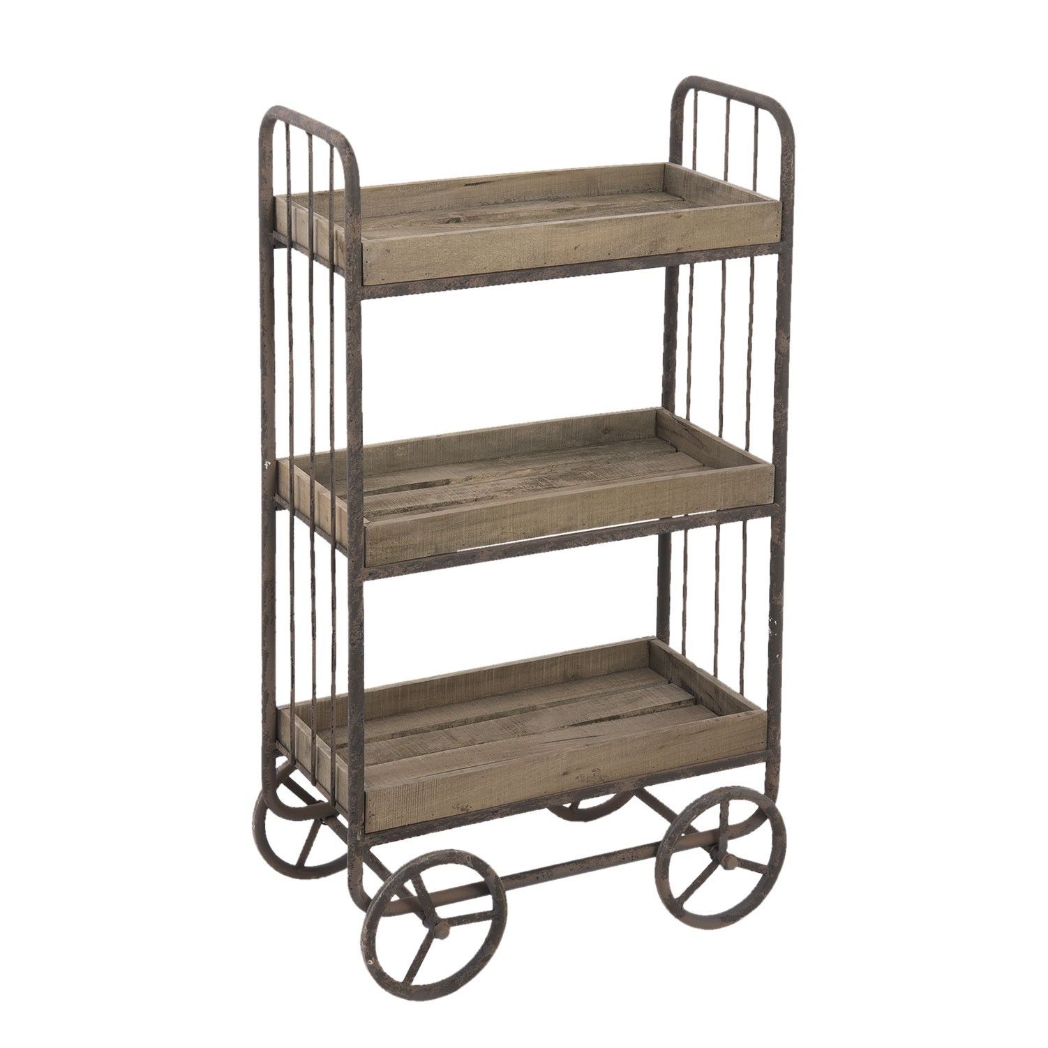 Hnědý kovový dřevěný retro vozík - 51*26*94 cm Clayre & Eef - LaHome - vintage dekorace