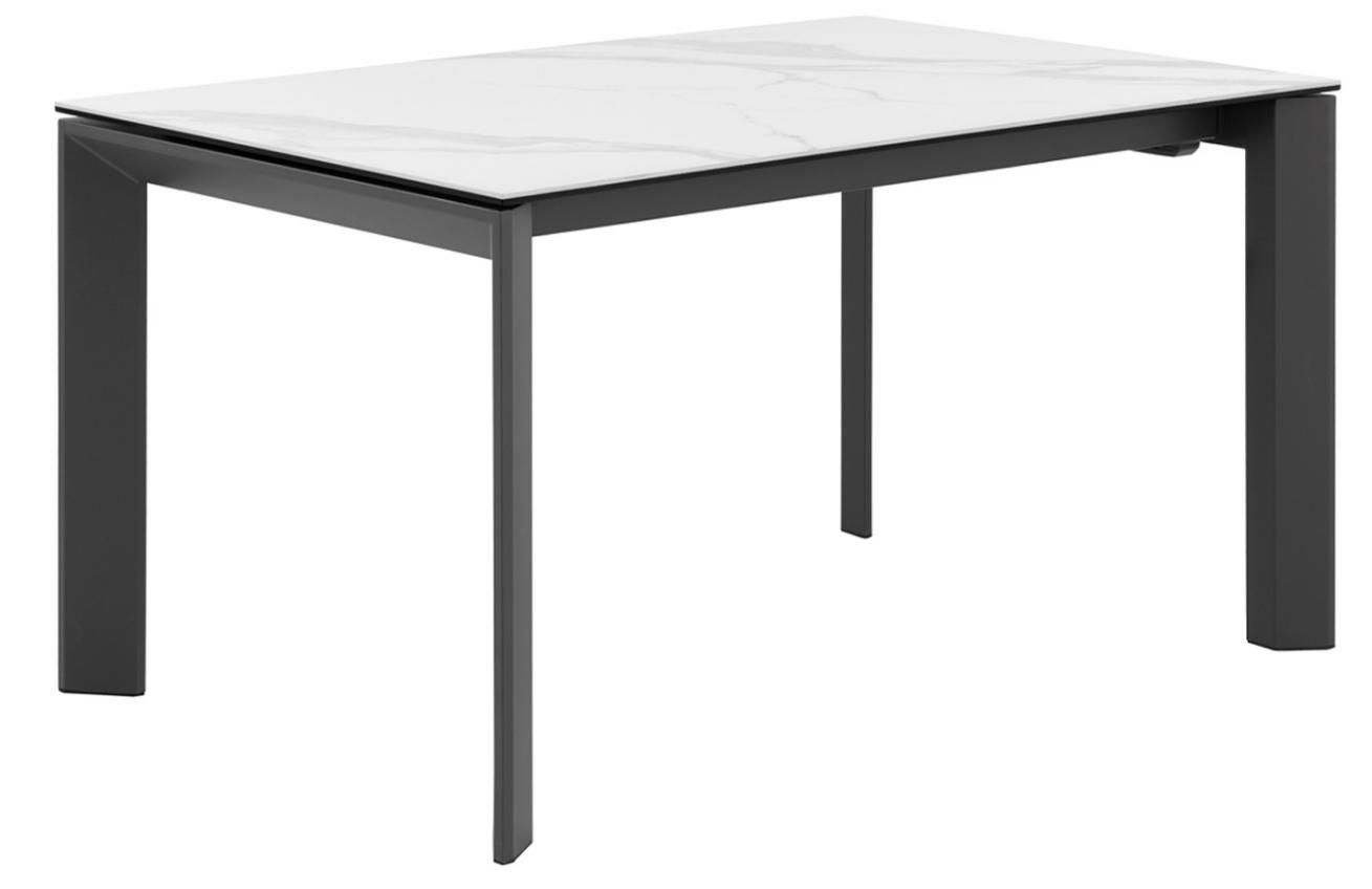 Bílý keramický rozkládací jídelní stůl Somcasa Lisa 140/200 x 90 cm s černou podnoží - Designovynabytek.cz