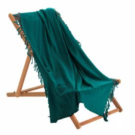 Douceur d\'intérieur Bavlněná deka s třásněmi LILIA, 150 x 150 cm, mořská zelená barva