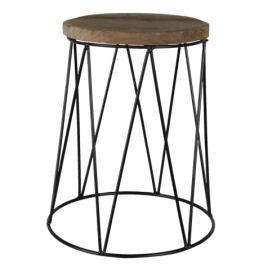 Dřevěno-kovový dekorační antik stolík na květinu - Ø 23*28 cm Clayre & Eef