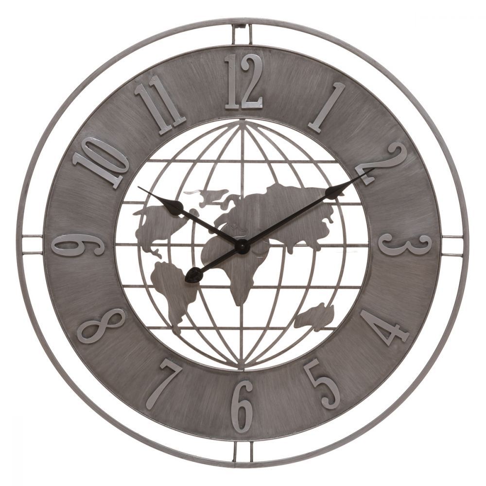 Atmosphera Nástěnné hodiny ZEMĚKOULE, O 68 cm, šedý - EDAXO.CZ s.r.o.