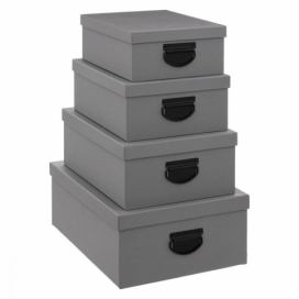 5five Simply Smart Sada úložných boxů s víkem, lepenkové, 4 ks, šedá barva