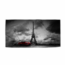Ručník SABLIO - Eiffelova věž a červené auto 50x100 cm