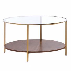 Konferenční stolek se skleněnou deskou tmavé dřevo/zlatý LIBBY