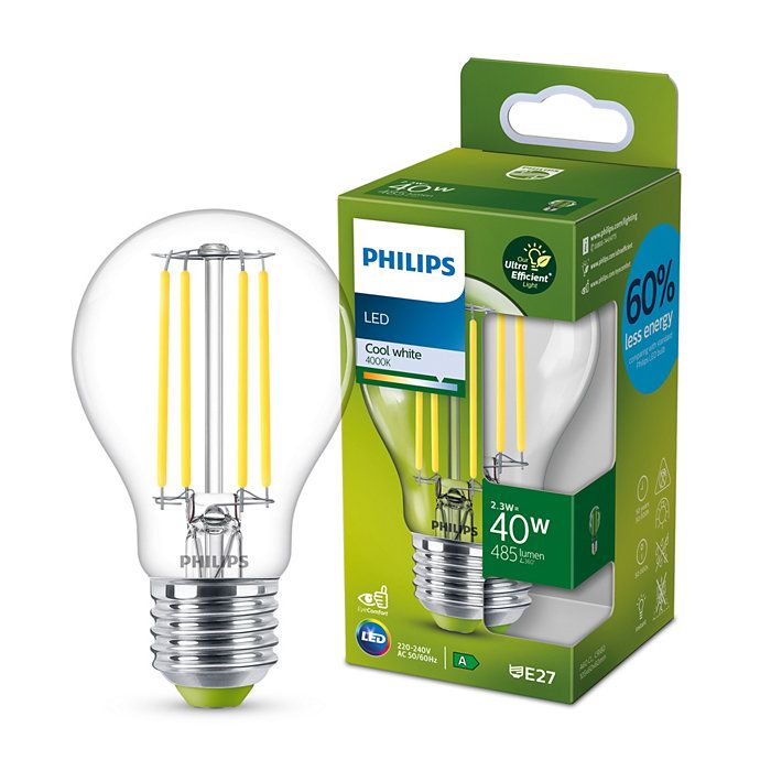 Philips 8719514343740 LED žárovka E27 2,3W/40W 485lm 4000K A60 filament  A-class - Svítidla FEIM