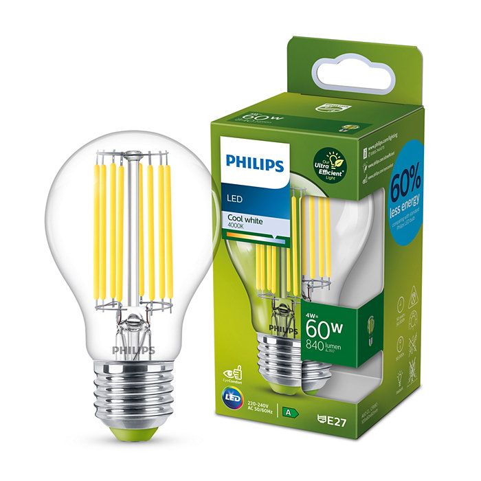 Philips 8719514343801 LED žárovka E27 4W/60W 840lm 4000K A60 filament  A-class - Svítidla FEIM