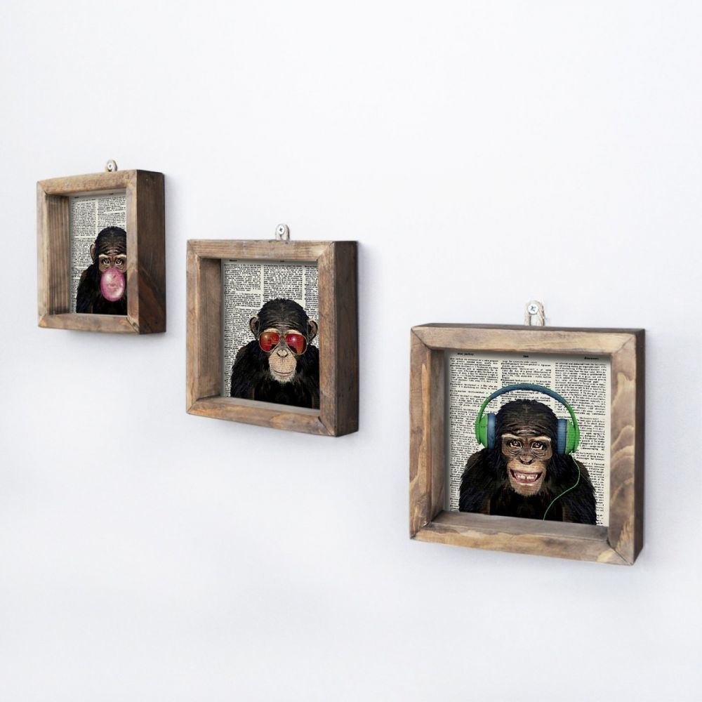 Hanah Home Sada obrazů Šimpanz 15x15 cm 3 ks - Houseland.cz