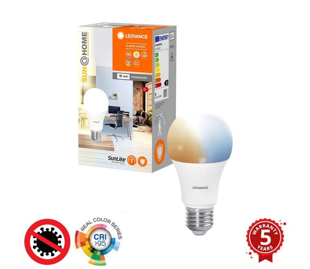 Ledvance LED Stmívatelná antibakteriální žárovka A60 E27/9W/230V Wi-Fi - Ledvance  -  Svět-svítidel.cz