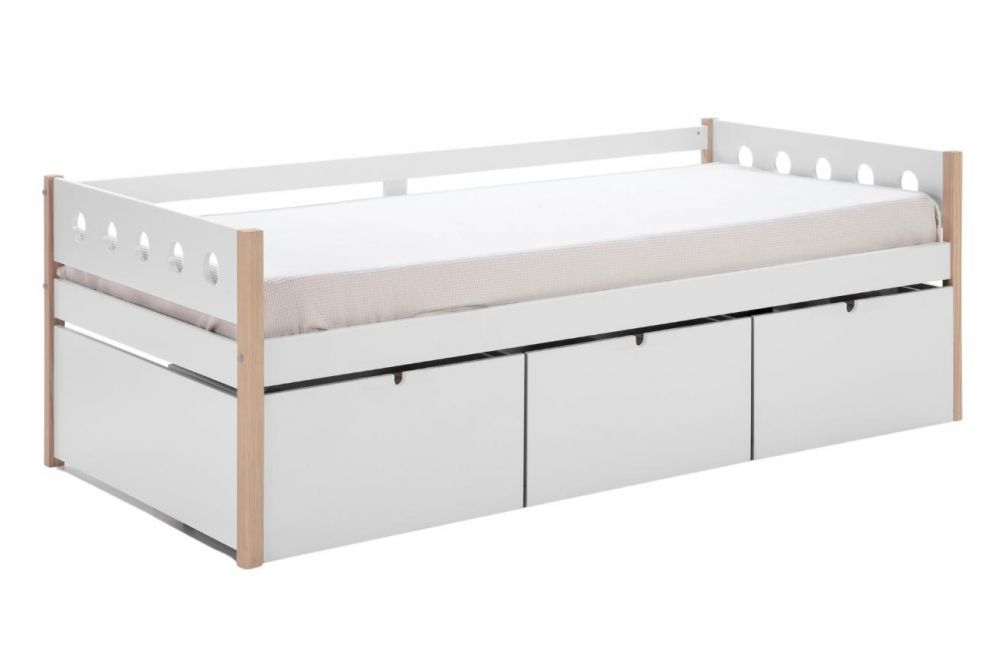Bílá lakovaná postel Marckeric Compte 90 x 190 cm se zásuvkami - Designovynabytek.cz