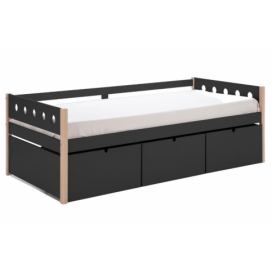 Antracitově šedá lakovaná postel Marckeric Compte 90 x 190 cm se zásuvkami
