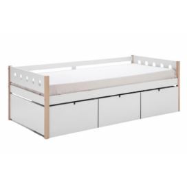 Bílá lakovaná postel Marckeric Compte 90 x 190 cm se zásuvkami