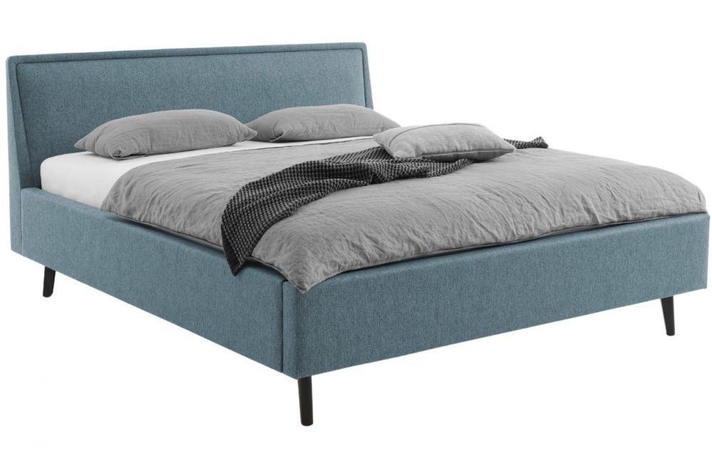 Šedo modrá látková dvoulůžková postel Meise Möbel Frieda 160 x 200 cm s černou podnoží - Designovynabytek.cz