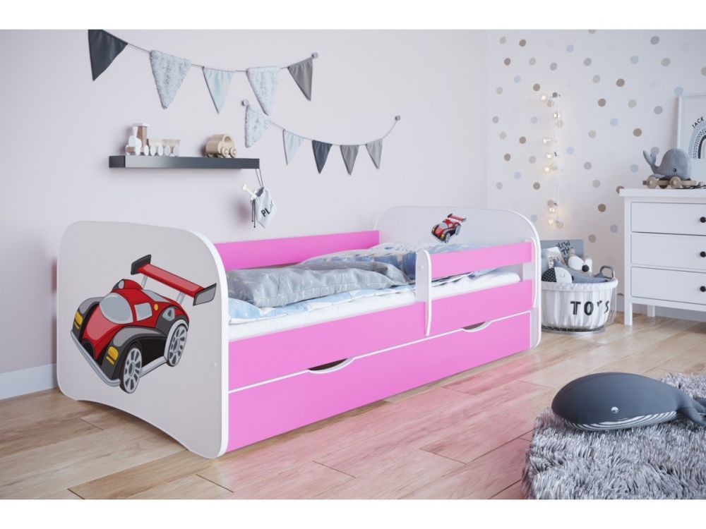 Kocot kids Dětská postel Babydreams závodní auto růžová, varianta 70x140, bez šuplíků, bez matrace - Houseland.cz