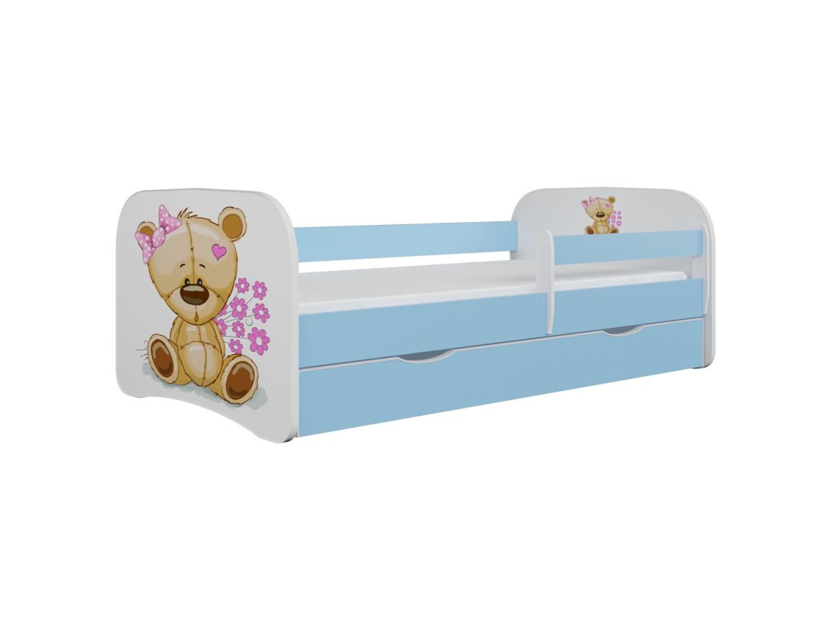 Kocot kids Dětská postel Babydreams méďa s kytičkami modrá, varianta 70x140, bez šuplíků, bez matrace - Houseland.cz