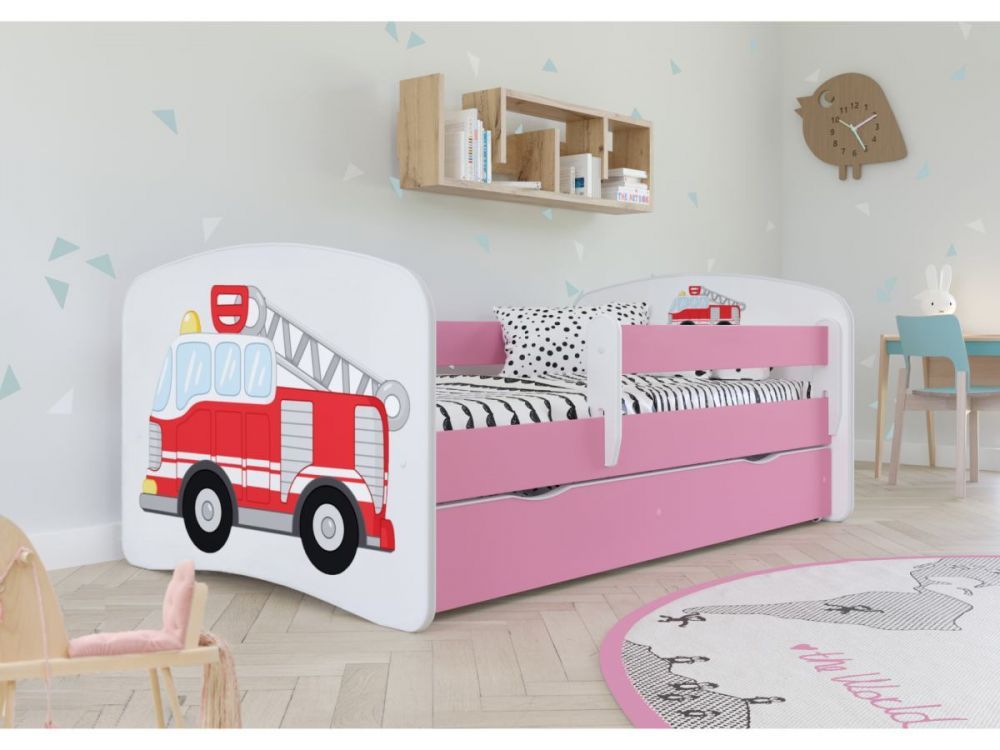 Kocot kids Dětská postel Babydreams hasičské auto růžová, varianta 70x140, bez šuplíků, s matrací - Houseland.cz