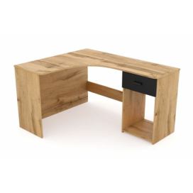 Rohový Psací stůl Corner se zásuvkou a výklenkem Dub wotan / onyx černý