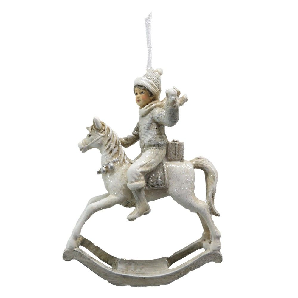 Závěsná dekorace chlapec na houpacím koníkovi - 9*4*12 cm Clayre & Eef - LaHome - vintage dekorace
