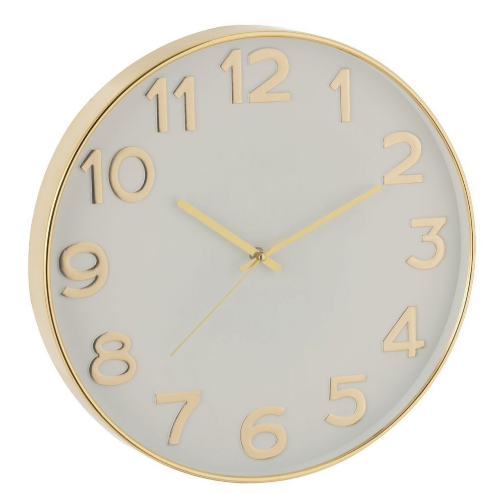 Bílo-zlaté plastové hodiny se zlatými čísly Damio - Ø 39*4cm J-Line by Jolipa - LaHome - vintage dekorace