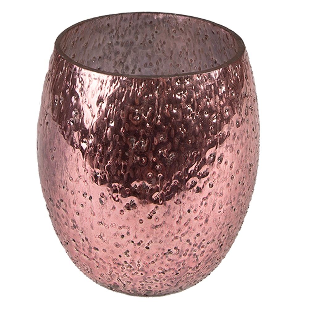 Růžový skleněný svícen na čajovou svíčku - Ø 8*9 cm Clayre & Eef - LaHome - vintage dekorace