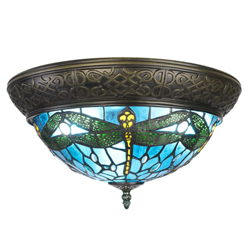 Modré stropní Tiffany světlo s vážkami Dragonfly - Ø 38*20 cm E14/max 2*25W Clayre & Eef - LaHome - vintage dekorace