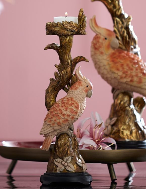 Zlatý antik svícen s papouškem Parrot antique - 9*8*28 cm Light & Living - LaHome - vintage dekorace