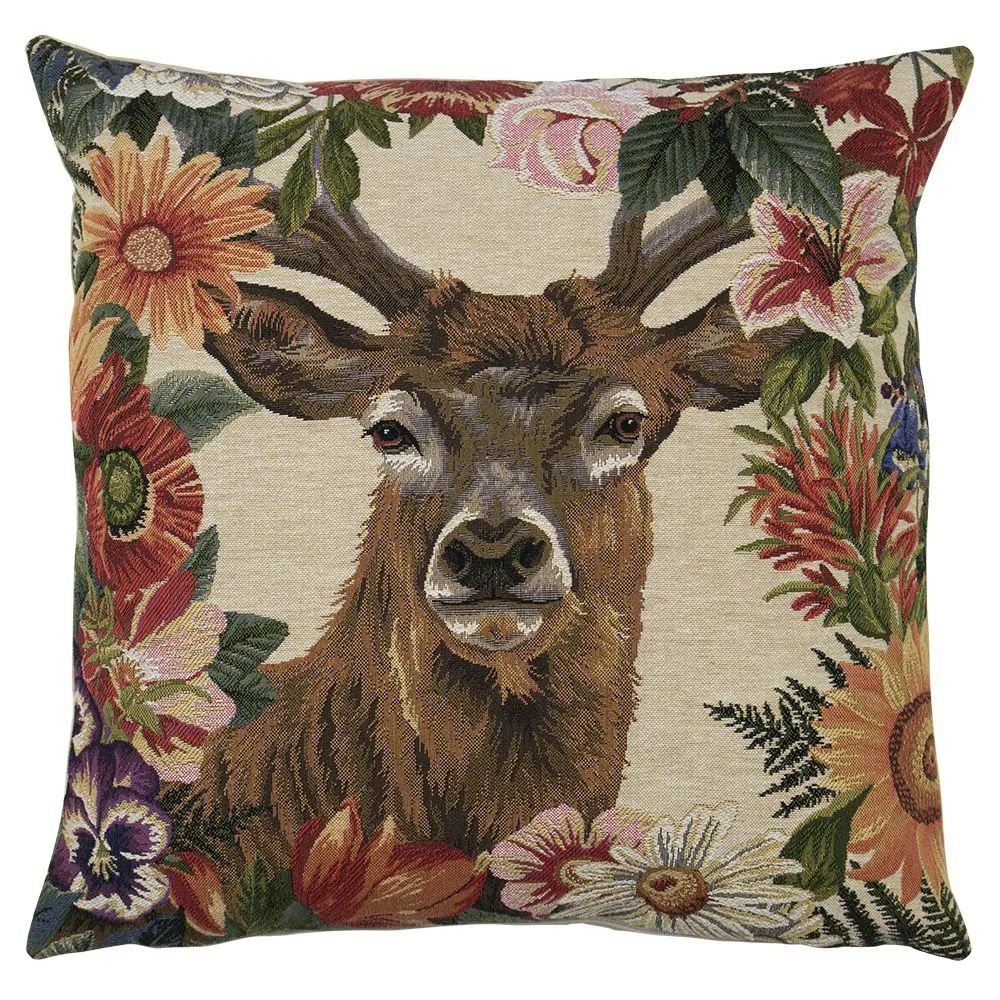 Gobelínový polštář s jelenem v květinovém okraji Flower Deer - 45*15*45cm Mars & More - LaHome - vintage dekorace