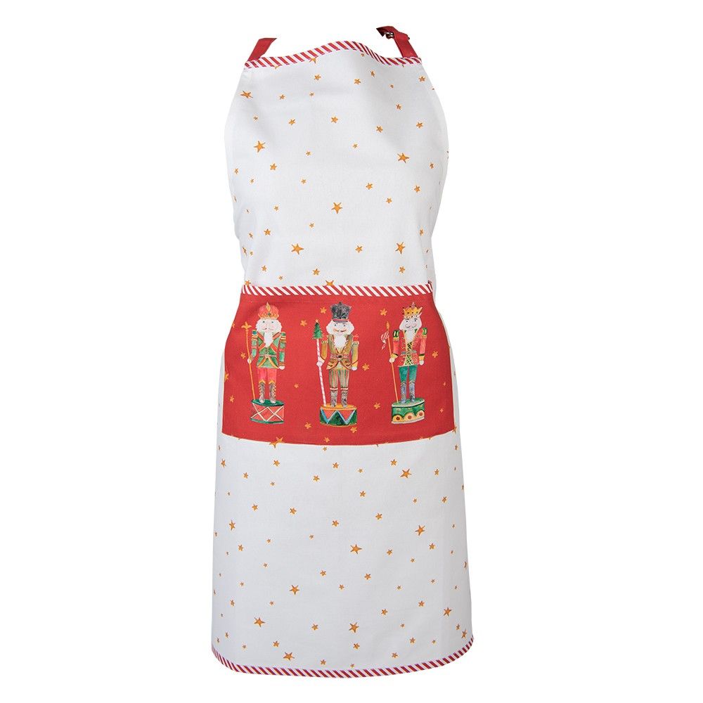 Bílá bavlněná zástěra s louskáčky Happy Little Christmas - 70*85 cm Clayre & Eef - LaHome - vintage dekorace