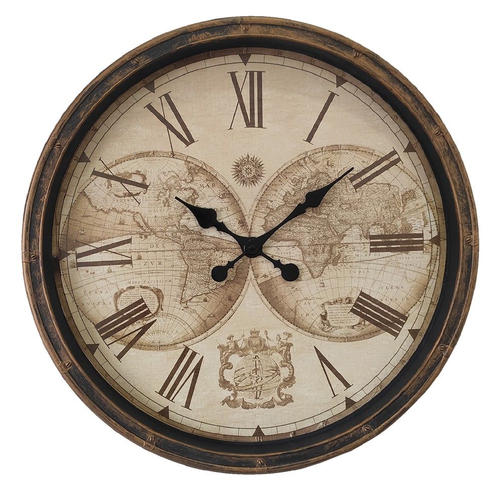 Antik nástěnné hodiny s polokoulemi Wanio - Ø 50*5 cm / 1*AA Clayre & Eef - LaHome - vintage dekorace