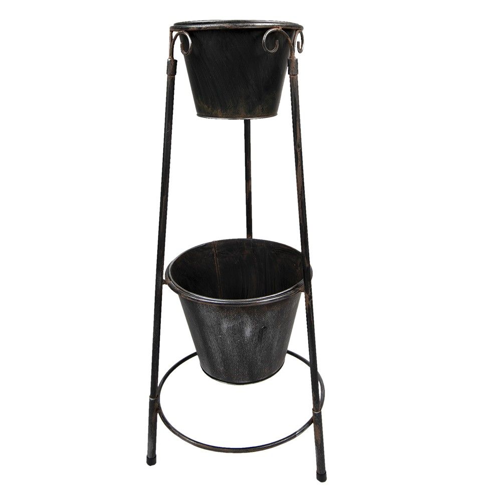 Černý antik kovový stojan na 2květináče - 35*33*79 cm Clayre & Eef - LaHome - vintage dekorace