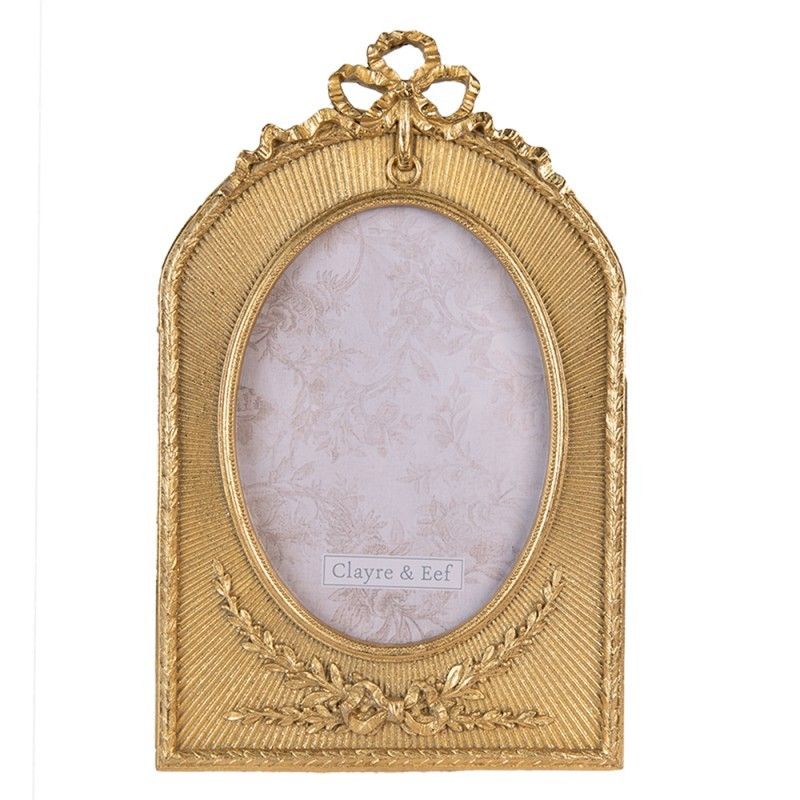 Zlatý fotorámeček s patinou a mašlí - 18*2*28 cm/ 13*18 cm Clayre & Eef - LaHome - vintage dekorace