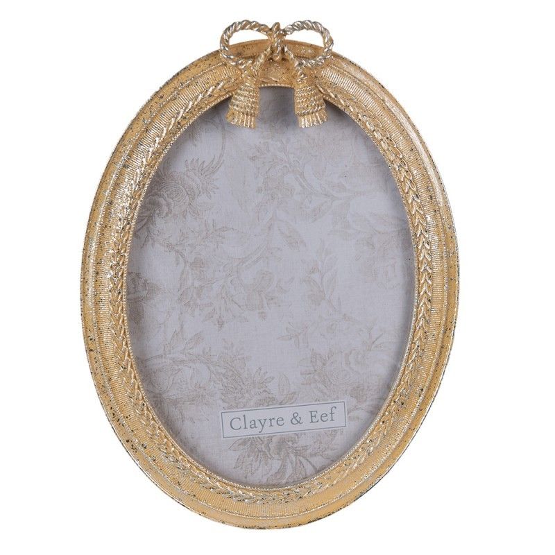 Zlatý oválný antik fotorámeček s mašlí - 16*2*22 cm/ 13*18 cm Clayre & Eef - LaHome - vintage dekorace