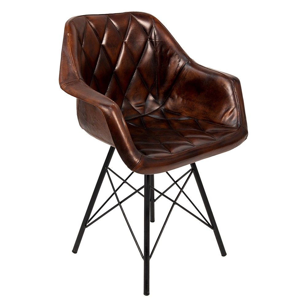 Hnědá kožená antik jídelní židle s područkou Vanetta - 46*61*85 cm Clayre & Eef - LaHome - vintage dekorace