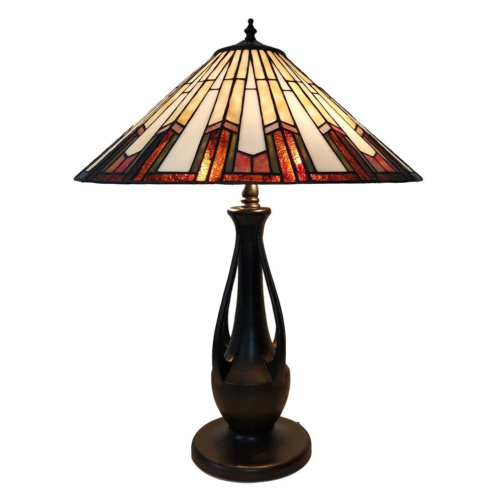 Stolní lampa Tiffany s béžovo-hnědým stínidlem Hieg - Ø  46*60 cm E27/max 2*60W Clayre & Eef - LaHome - vintage dekorace