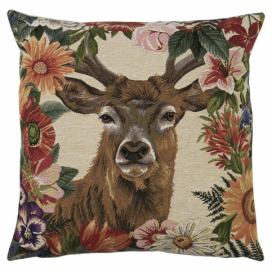 Gobelínový polštář s jelenem v květinovém okraji Flower Deer - 45*15*45cm Mars & More LaHome - vintage dekorace