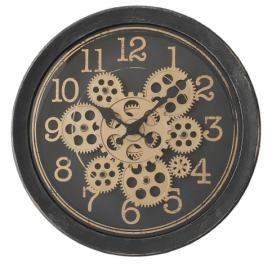 Černé antik nástěnné hodiny s ozubenými kolečky Pito - Ø 36*7 cm / 3*AA Clayre & Eef