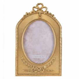 Zlatý fotorámeček s patinou a mašlí - 18*2*28 cm/ 13*18 cm Clayre & Eef LaHome - vintage dekorace