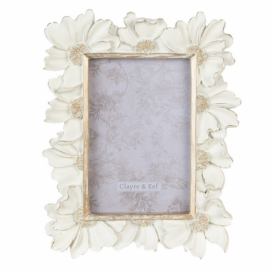Bílý fotorámeček s patinou a květy - 19*2*23 cm / 10*15 cm Clayre & Eef