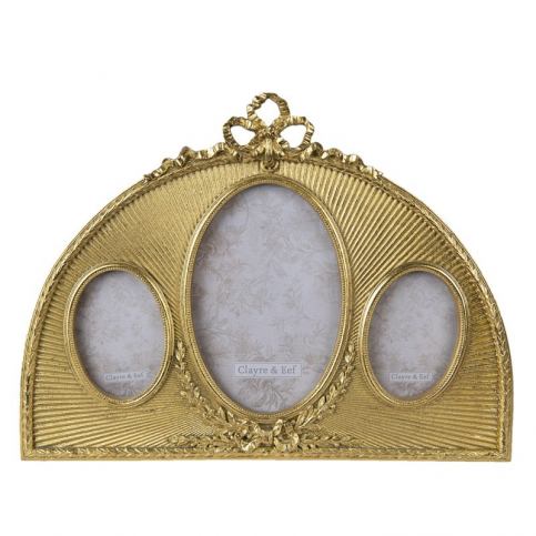 Zlatý fotorámeček s patinou na 3 fota - 31*2*23 cm / 6*9 (2) / 10*15 cm Clayre & Eef LaHome - vintage dekorace