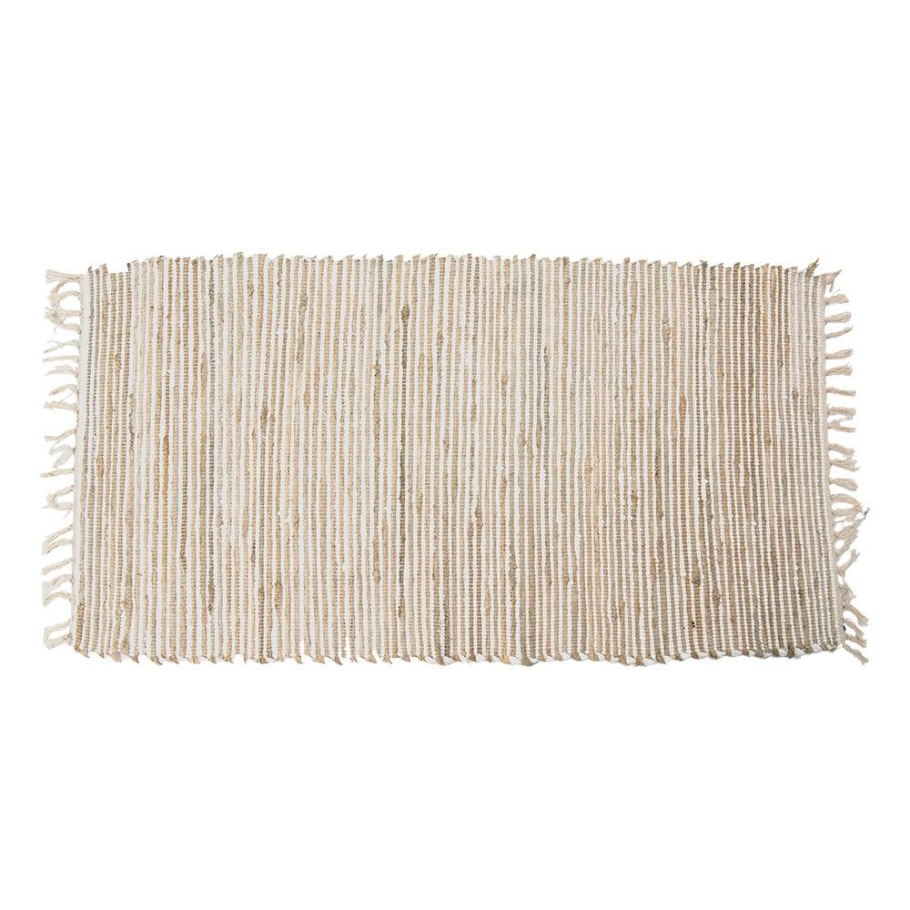Béžovo-hnědý bavlněný kobereček s třásněmi - 70*140 cm Clayre & Eef - LaHome - vintage dekorace