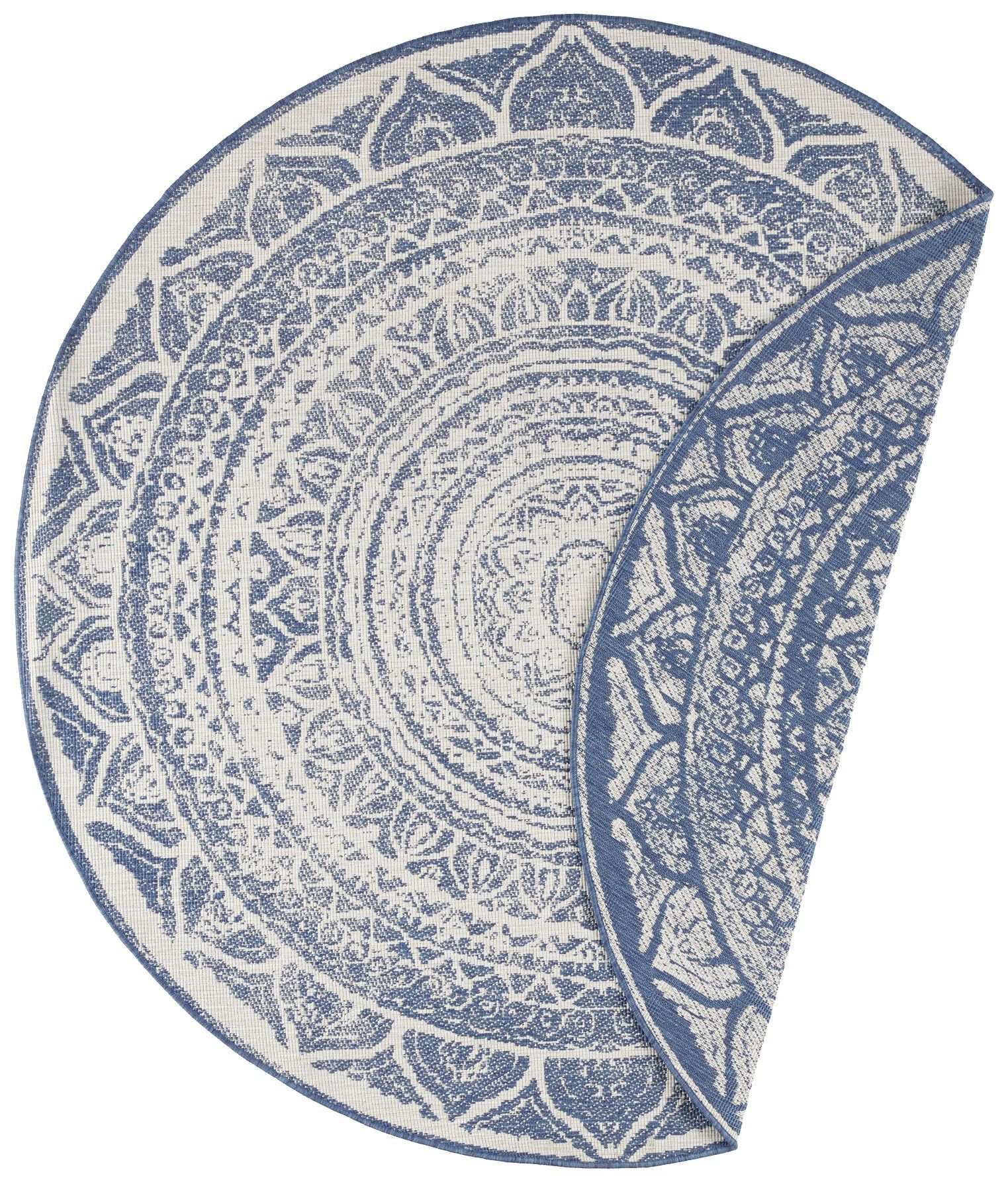 NORTHRUGS - Hanse Home koberce Kusový koberec Twin Supreme 104166 Siruma Blue/Cream kruh – na ven i na doma - 140x140 (průměr) kruh cm - Mujkoberec.cz