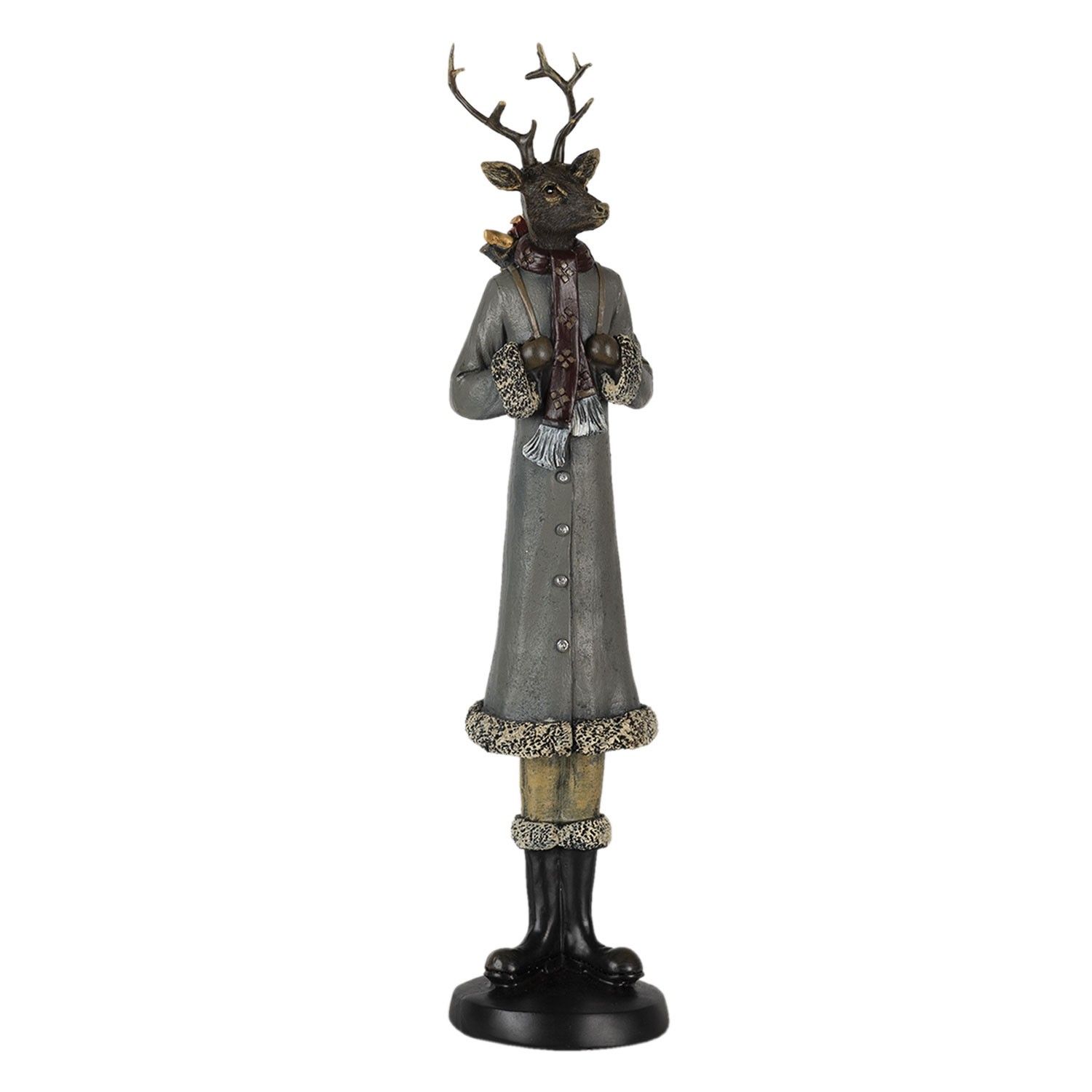Vánoční dekorativní soška jelena v zimním kabátu - 9*8*36 cm Clayre & Eef - LaHome - vintage dekorace