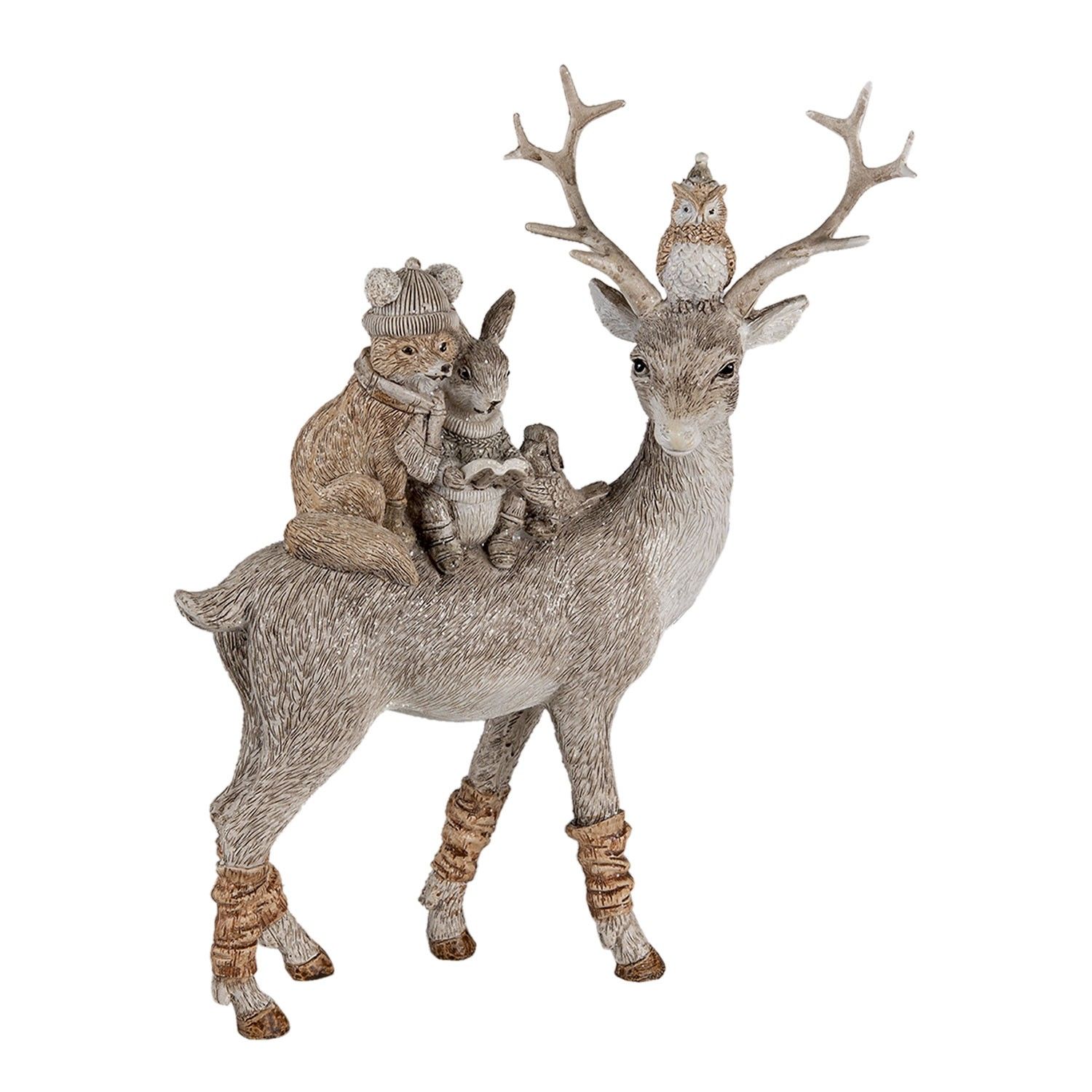 Dekorativní soška jelena se zvířátky na hřbetu - 20*8*25  cm Clayre & Eef - LaHome - vintage dekorace