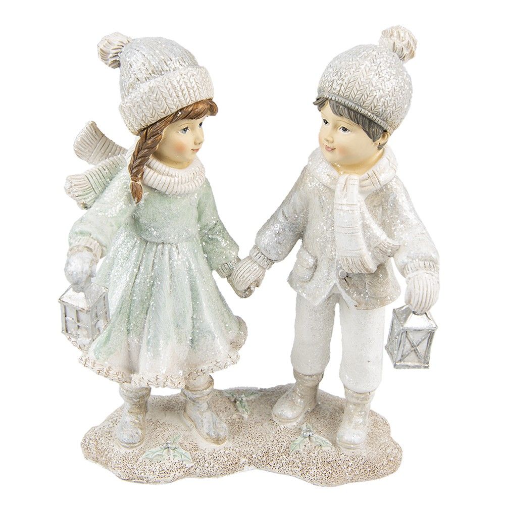 Vánoční dekorace soška děti držící se za ruce s lucernami - 16*9*19 cm Clayre & Eef - LaHome - vintage dekorace