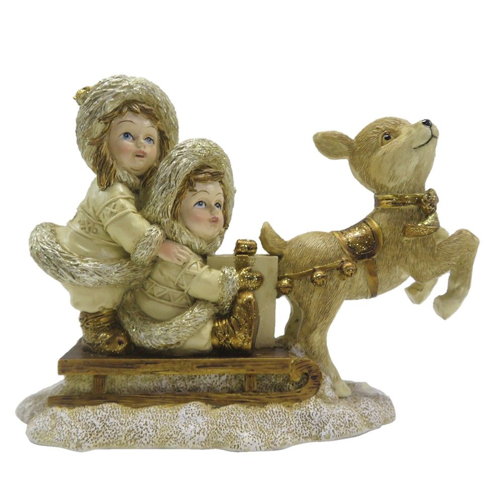 Dekorativní soška děti na sáňkách - 16*7*12 cm Clayre & Eef - LaHome - vintage dekorace