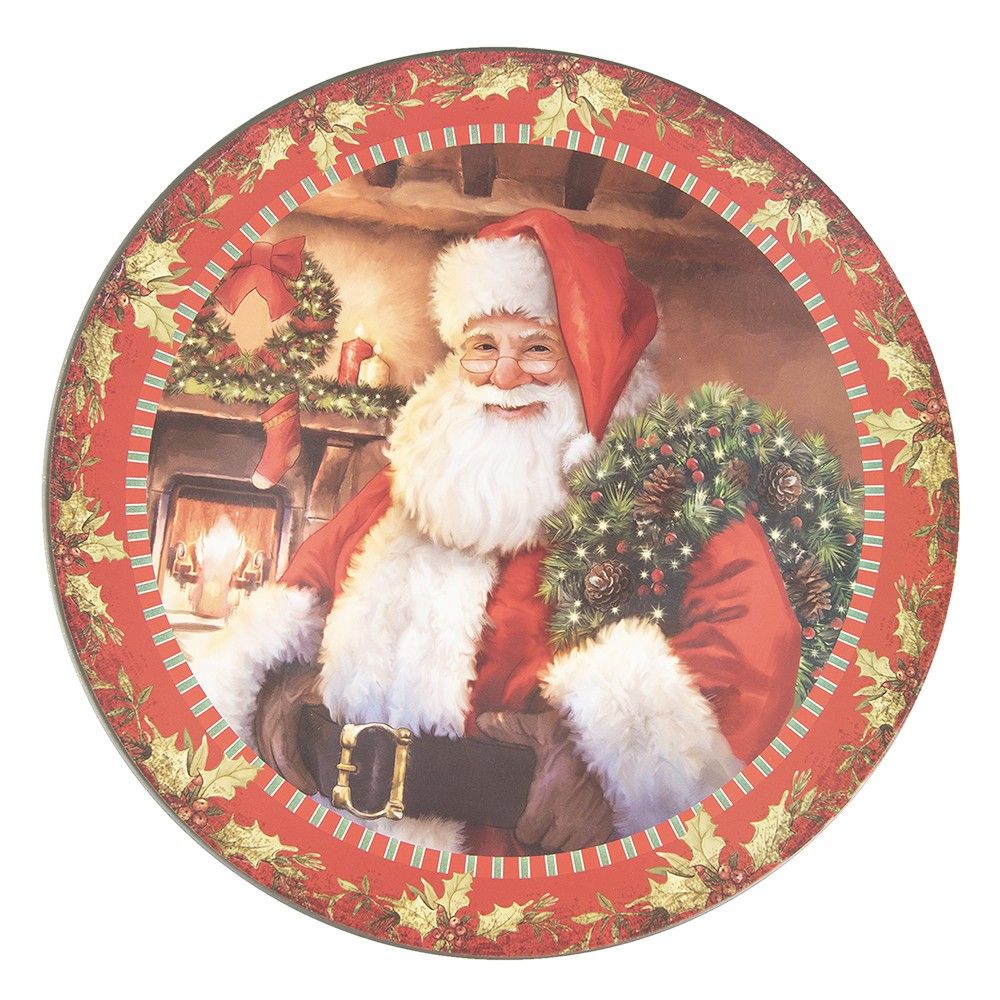 Červený plastový vánoční kulatý podnos/talíř Santa - Ø 33*1 cm Clayre & Eef - LaHome - vintage dekorace