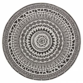 NORTHRUGS - Hanse Home koberce Kusový koberec Twin Supreme 103856 Coron Black/Cream kruh – na ven i na doma - 140x140 (průměr) kruh cm