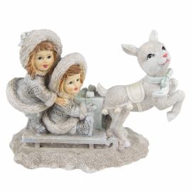 Vánoční dekorace soška dětí na saních - 16*7*12 cm Clayre & Eef