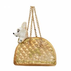Vánoční ozdoba psík ve zlaté kabelce - 8*4*8 cm Clayre & Eef