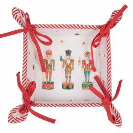 Bílo-červený košík na pečivo s louskáčky Happy Little Christmas - 35*35*8 cm Clayre & Eef