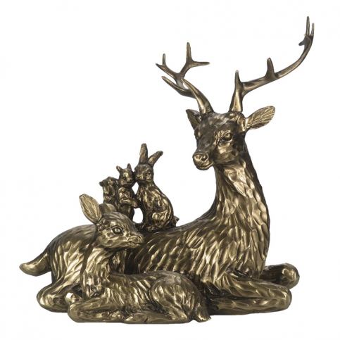 Zlatá antik dekorační socha Jelen se zvířátky - 18*9*17 cm Clayre & Eef LaHome - vintage dekorace